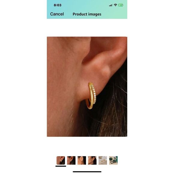 KOPERIN Sterling Silver 14Kt Yellow Gold Finish VS Round Crystal Hoop Earrings - Picture 1 of 6